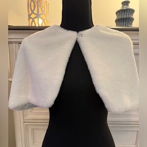 Place Women's White Faux Fur Shawl with Rhinestone Clasp